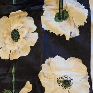 Adrienne Vittadini 100% Silk Long Black Scarf with White Poppies, 11.5"x 52"
